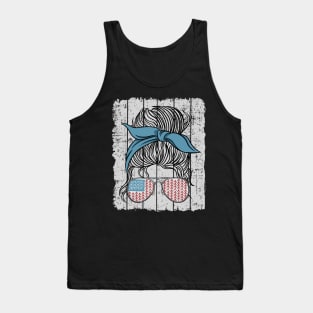 Lake Life Messy Bun Women American Flag Sunglasses Funny Lake Life Tank Top